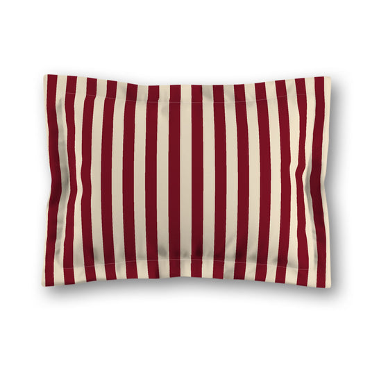 Beige Microfibre Sham with Flange, Burgundy Red Bars on Front, White Reverse Side, King (width x length) 22 x 38 inches / 56 x 97 cm