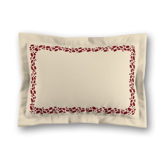 Beige Microfibre Pillow Sham with Flange, Burgundy Red Hand-painted Dab Motif Print, Classic Border, White Reverse Side, King (width x length) 22 x 38 inches / 56 x 97 cm