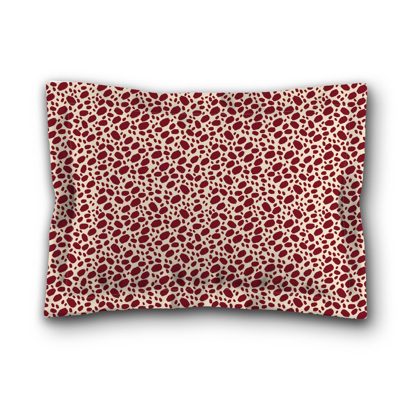 Beige Microfibre Pillow Sham with Flange, Burgundy Red Hand-painted Dab Motif Print, White Reverse Side, King (width x length) 22 x 38 inches / 56 x 97 cm