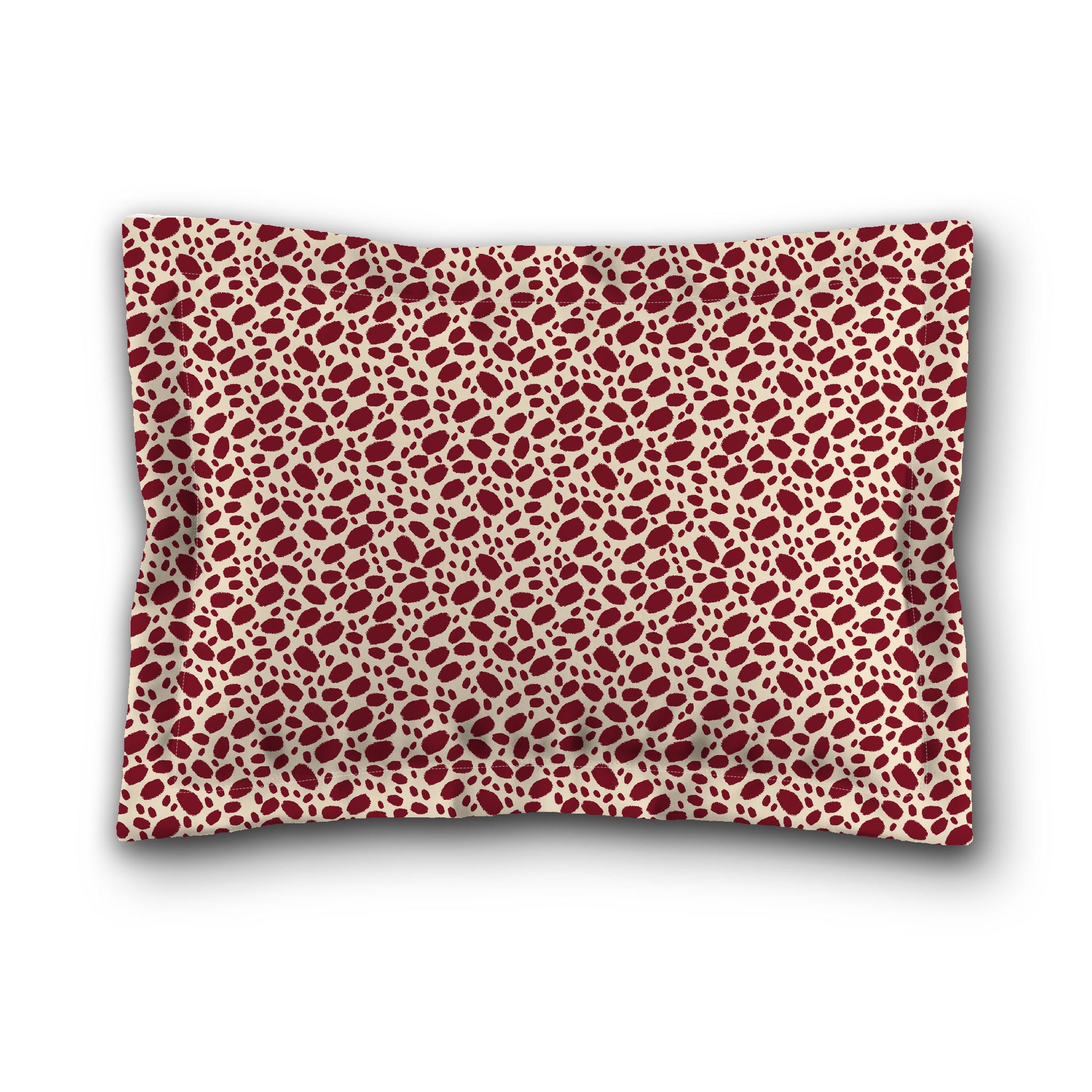 Beige Microfibre Pillow Sham with Flange, Burgundy Red Hand-painted Dab Motif Print, White Reverse Side, King (width x length) 22 x 38 inches / 56 x 97 cm