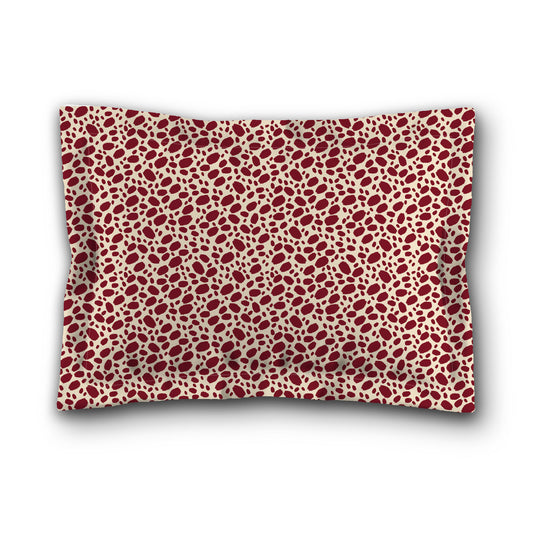Beige Microfibre Pillow Sham with Flange, Burgundy Red Hand-painted Dab Motif Print, White Reverse Side, King (width x length) 22 x 38 inches / 56 x 97 cm