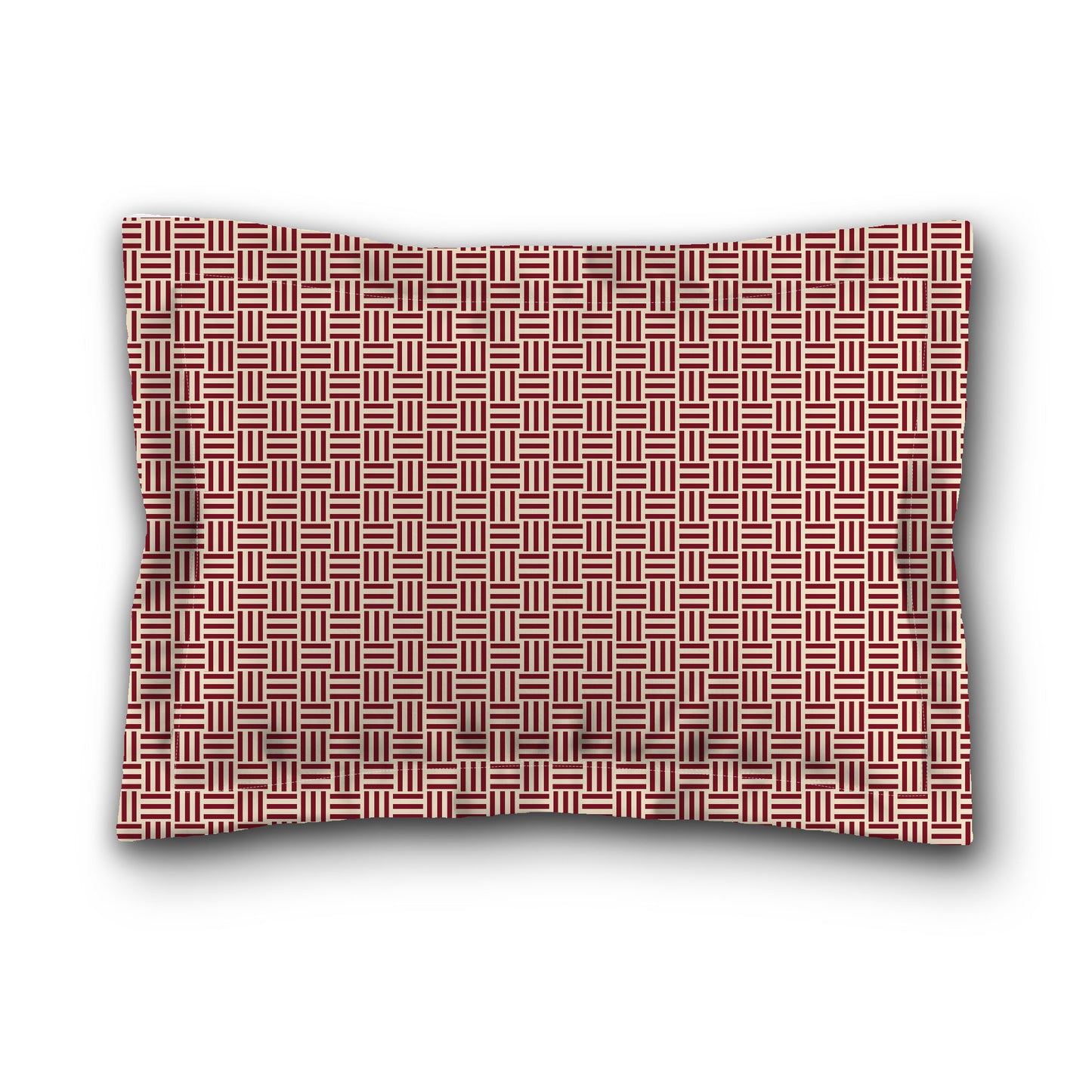 Beige Microfibre Pillow Sham with Flange, Burgundy Red Single Weave Motif Print, White Reverse Side, King (width x length) 22 x 38 inches / 56 x 97 cm