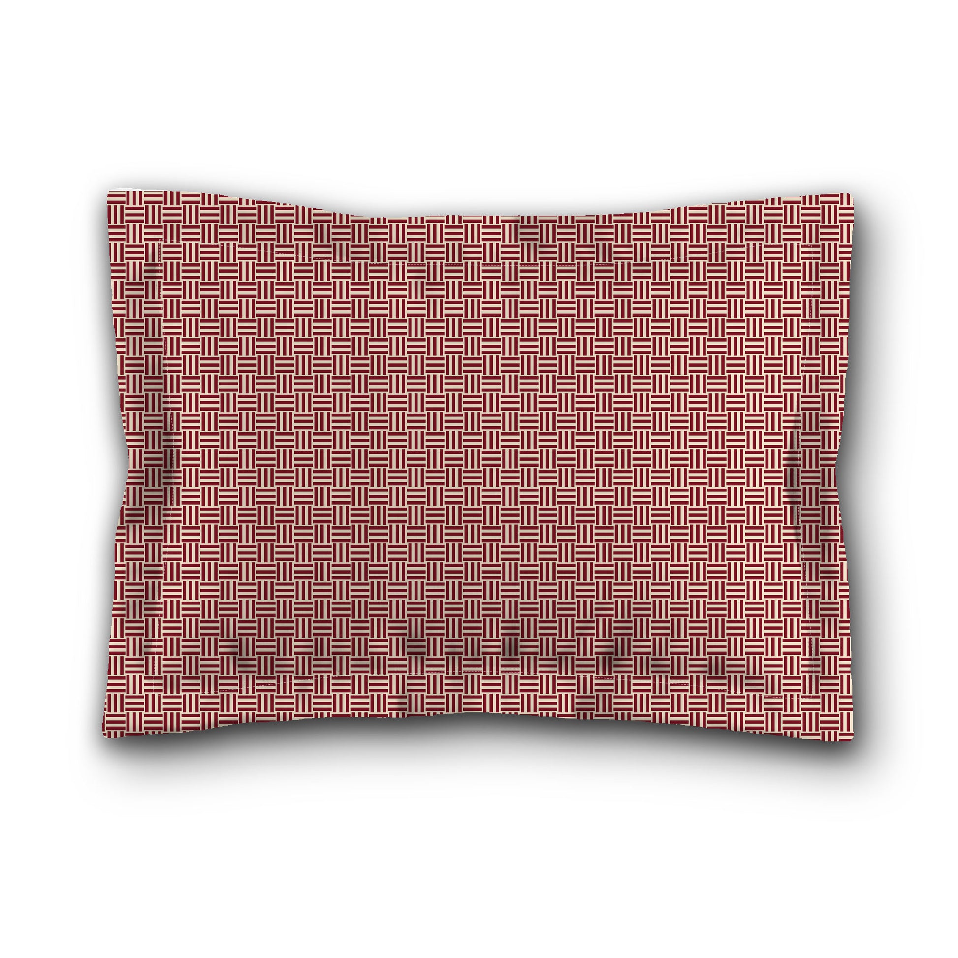 Beige Microfibre Pillow Sham with Flange, Burgundy Red Double Weave Motif Print, White Reverse Side, King (width x length) 22 x 38 inches / 56 x 97 cm
