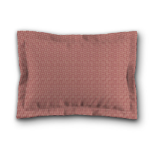 Beige Microfibre Pillow Sham with Flange, Burgundy Red Double Weave Motif Print, White Reverse Side, King (width x length) 22 x 38 inches / 56 x 97 cm
