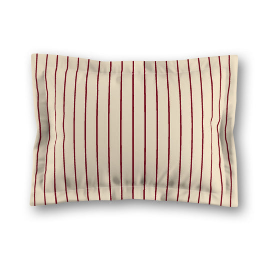 Beige Microfibre Sham with Flange, Burgundy Red Stripes on Front, White Reverse Side, King (width x length) 22 x 38 inches / 56 x 97 cm