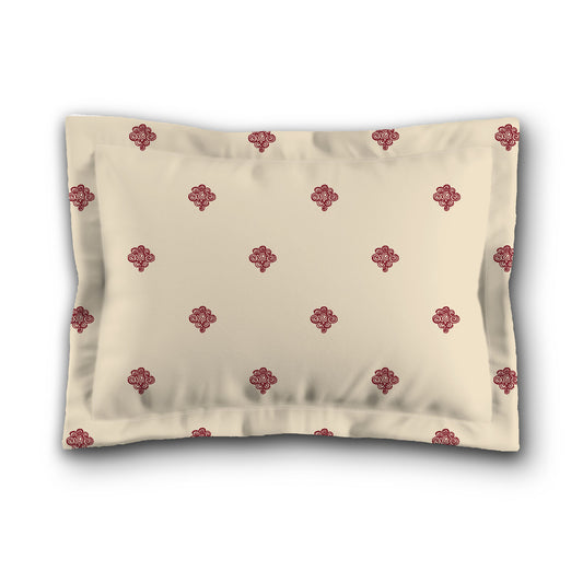 Beige Microfibre Pillow Sham with Flange, Burgundy Red Hand-painted Swizzle Motif Print, White Reverse Side, King (width x length) 22 x 38 inches / 56 x 97 cm