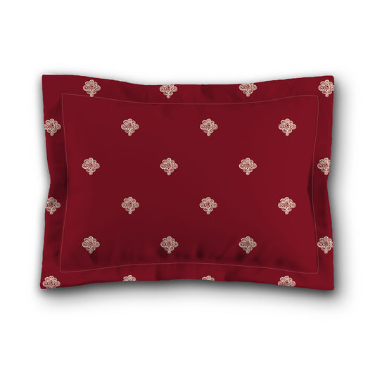 Burgundy Red Microfiber Pillow Sham with Flange, Beige Hand-painted Swizzle Motif Print, White Reverse Side, King (width x length) 22 x 38 inches / 56 x 97 cm