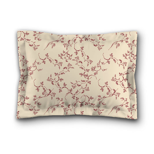 Beige Microfibre Pillow Sham with Flange, Burgundy Red Hand-painted Vine Print, White Reverse Side, King (width x length) 22 x 38 inches / 56 x 97 cm