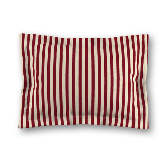Beige Microfibre Sham with Flange, Thin Burgundy Red Bars on Front, White Reverse Side, King (width x length) 22 x 38 inches / 56 x 97 cm