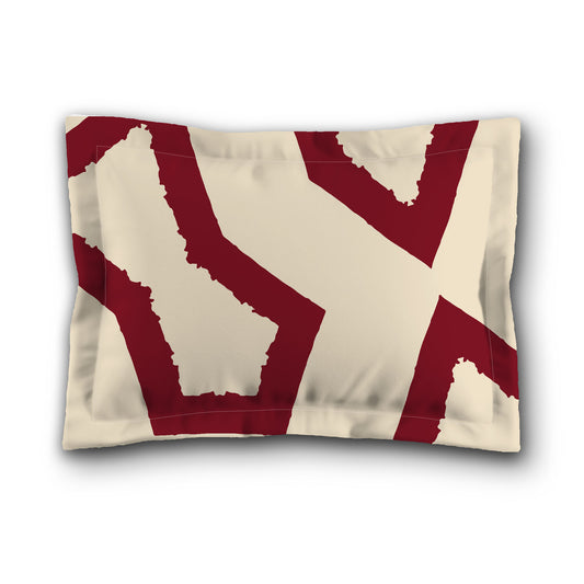 Beige Microfibre Sham with Flange, Bold Burgundy Red Graphic on Front, White Reverse Side, King (width x length) 22 x 38 inches / 56 x 97 cm