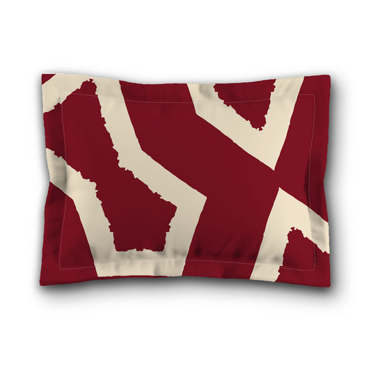 Burgundy Red Microfiber Pillow Sham with Flange, Bold Beige Graphic on Front, White Reverse Side, King (width x length) 22 x 38 inches / 56 x 97 cm