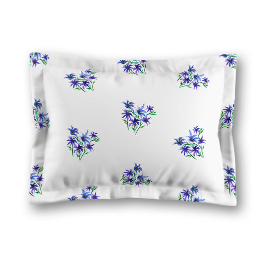 White Microfiber Pillow Sham with Flange, Medium Purple Floral Pattern, King - 22 x 38 inches