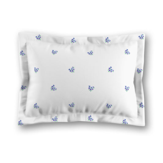 White Microfiber Pillow Sham with Flange, Small Purple Floral Pattern, King - 22 x 38 inches
