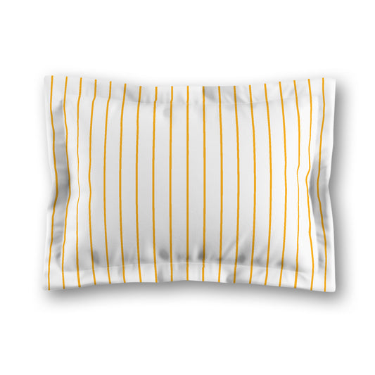White Microfiber Sham with Flange, Yellow-Orange Stripes on Front, White Reverse Side, King - 22 x 38 inches
