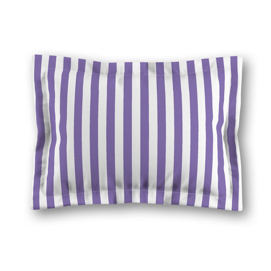 White Microfiber Sham with Flange, Purple Bars on Front, King - 22 x 38 inches