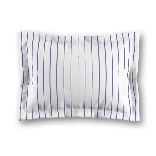 White Microfiber Sham with Flange, Purple Stripes on Front, White Reverse Side, King - 22 x 38 inches