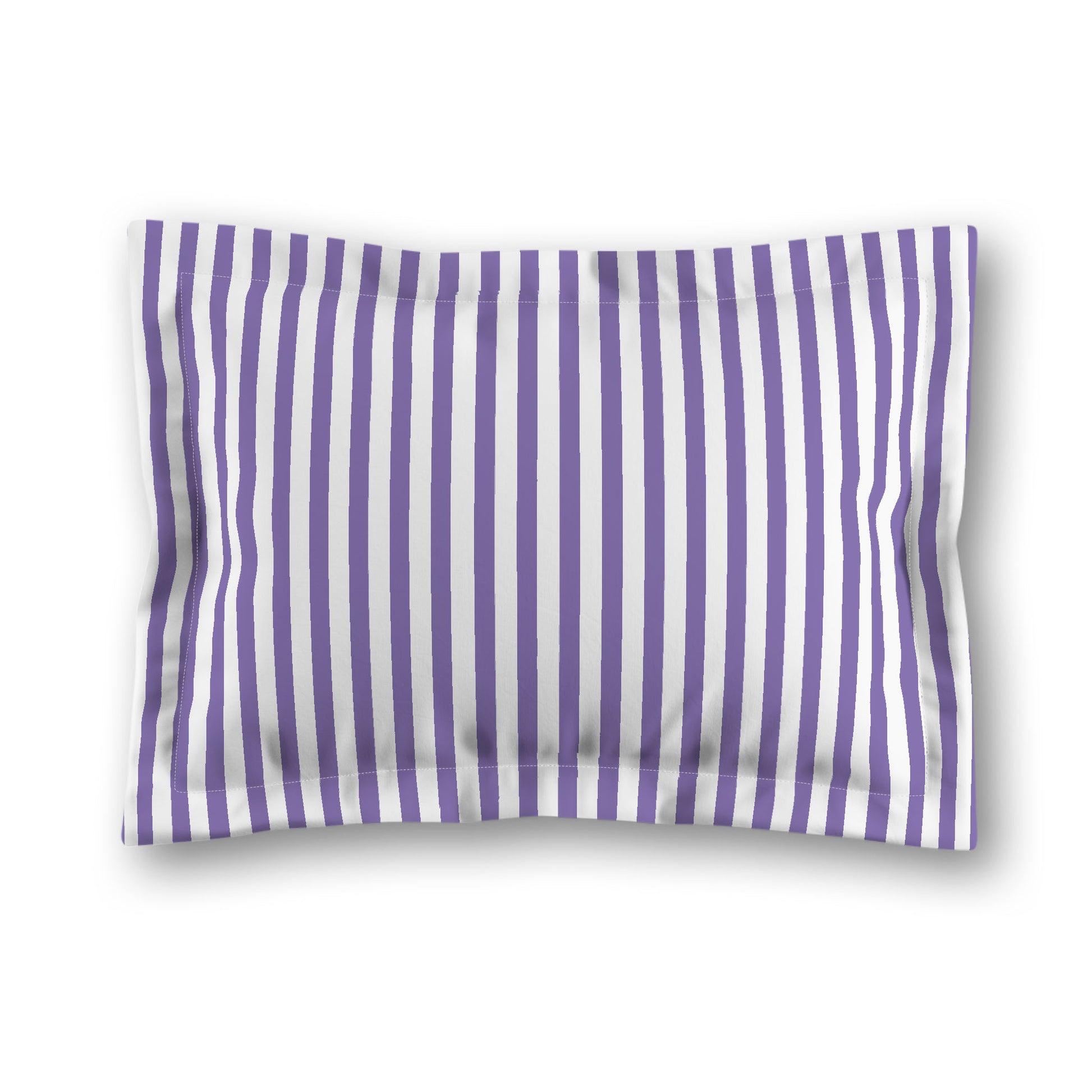 White Microfiber Sham with Flange, Thin Purple Bars on Front, White Reverse Side, King - 22 x 38 inches
