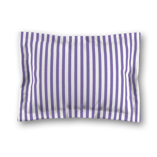 White Microfiber Sham with Flange, Thin Purple Bars on Front, White Reverse Side, King - 22 x 38 inches
