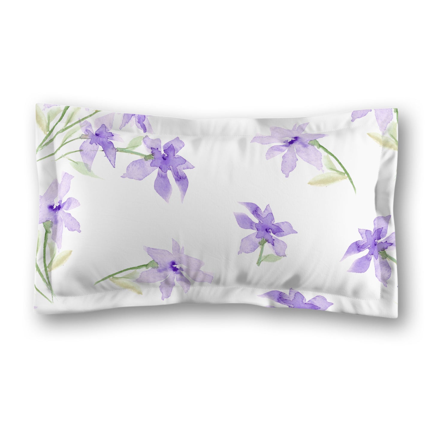 White Microfiber Pillow Sham with Flange, Large Purple Floral Print, Standard - 22 x 30 inches