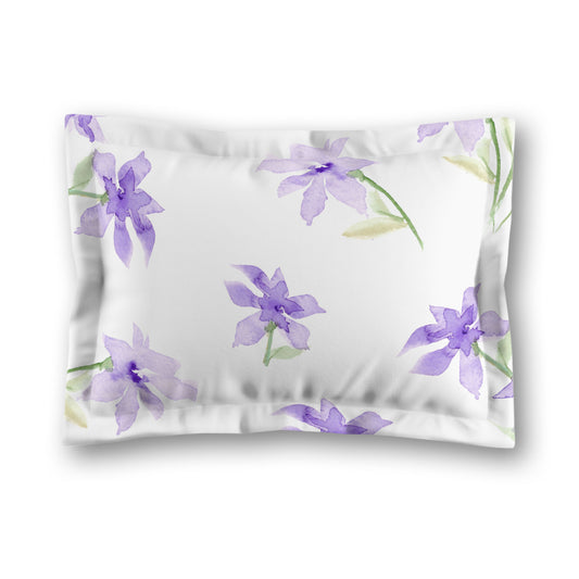 White Microfiber Pillow Sham with Flange, Large Purple Floral Print, King - 22 x 38 inches