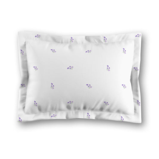 White Microfiber Pillow Sham with Flange, Small Purple Floral Pattern, King - 22 x 38 inches