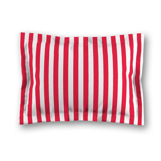White Microfiber Sham with Flange, Red Bars on Front, King - 22 x 38 inches