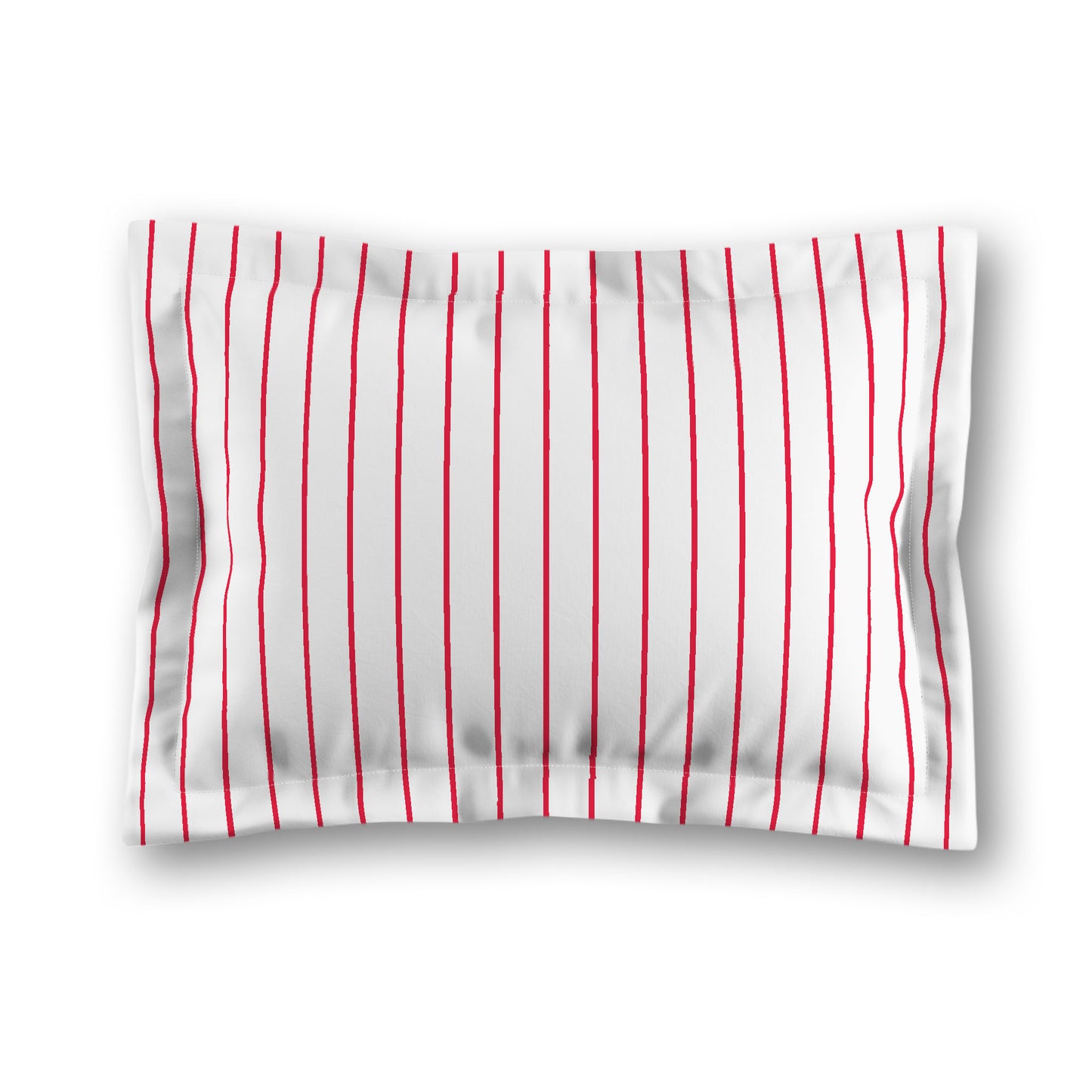 White Microfiber Sham with Flange, Red Stripes on Front, White Reverse Side, King - 22 x 38 inches