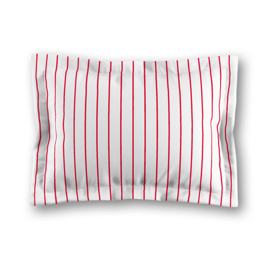 White Microfiber Sham with Flange, Red Stripes on Front, White Reverse Side, King - 22 x 38 inches