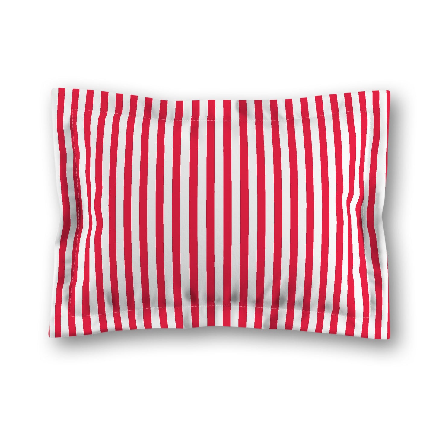 White Microfiber Sham with Flange, Thin Red Bars on Front, White Reverse Side, King - 22 x 38 inches
