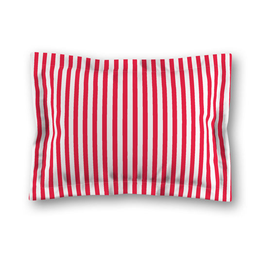 White Microfiber Sham with Flange, Thin Red Bars on Front, White Reverse Side, King - 22 x 38 inches