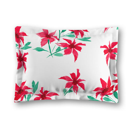White Microfiber Pillow Sham with Flange, Large Red Floral Print, King - 22 x 38 inches