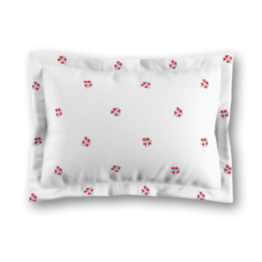 White Microfiber Pillow Sham with Flange, Small Red Floral Pattern, King - 22 x 38 inches