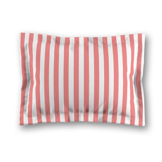 White Microfiber Sham with Flange, Pink Bars on Front, King - 22 x 38 inches