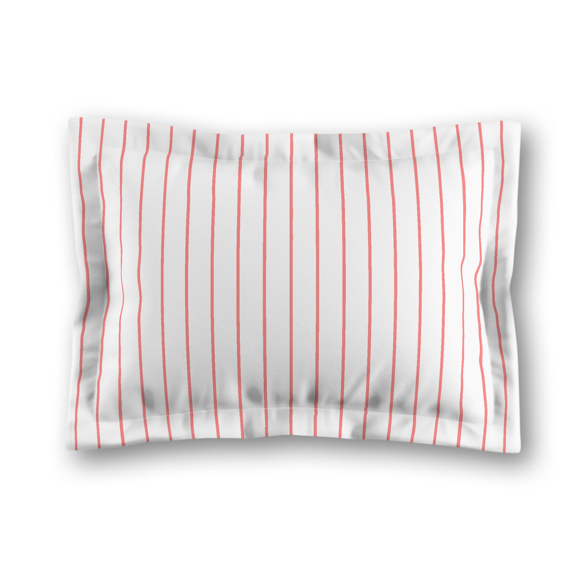 White Microfiber Sham with Flange, Pink Stripes on Front, White Reverse Side, King - 22 x 38 inches