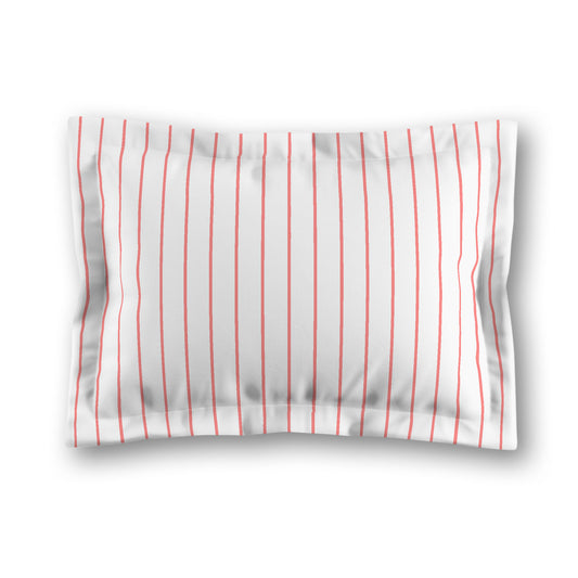 White Microfiber Sham with Flange, Pink Stripes on Front, White Reverse Side, King - 22 x 38 inches