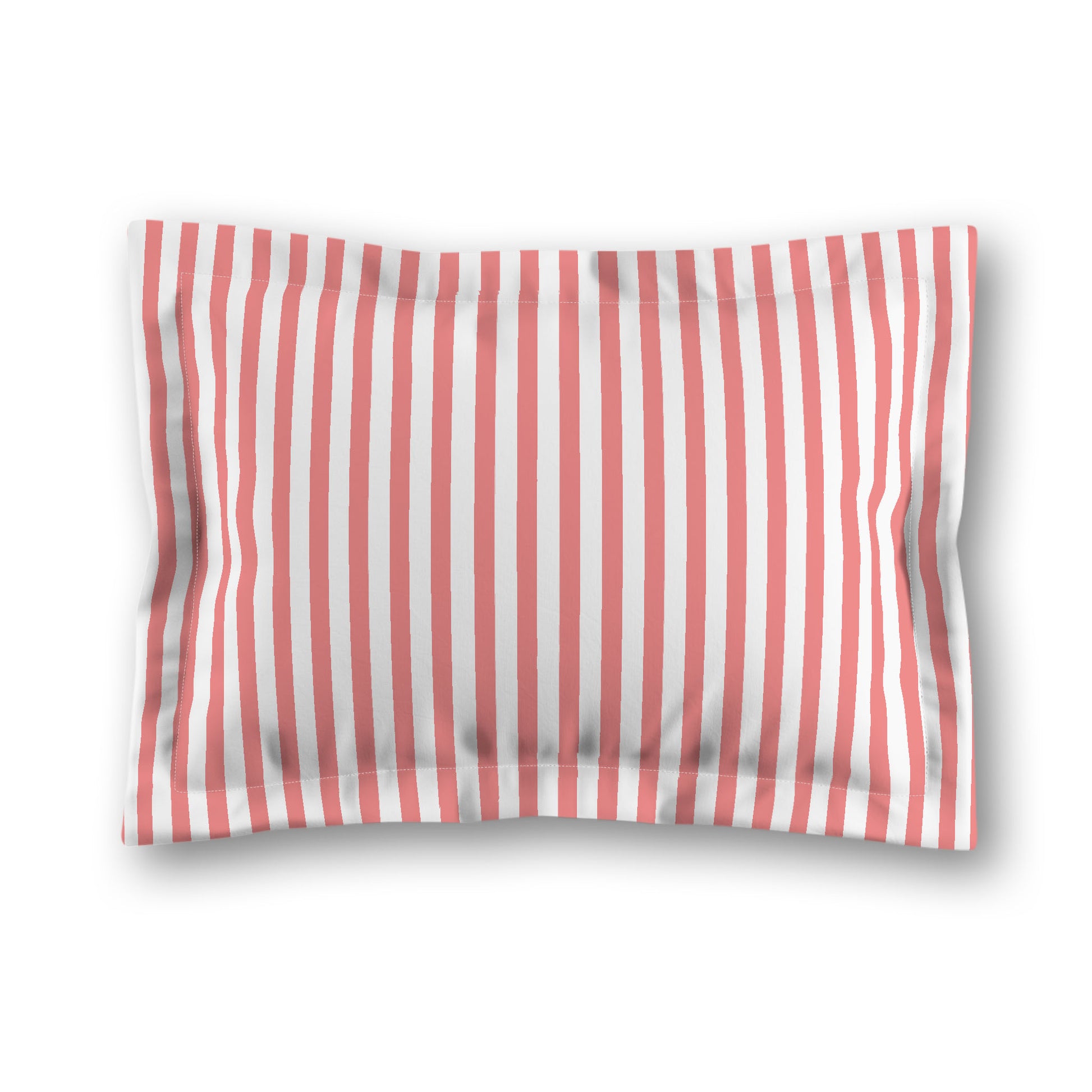 White Microfiber Sham with Flange, Thin Pink Bars on Front, White Reverse Side, King - 22 x 38 inches