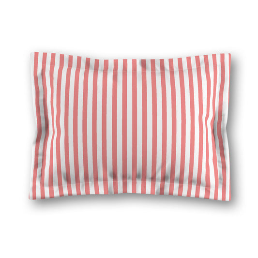 White Microfiber Sham with Flange, Thin Pink Bars on Front, White Reverse Side, King - 22 x 38 inches