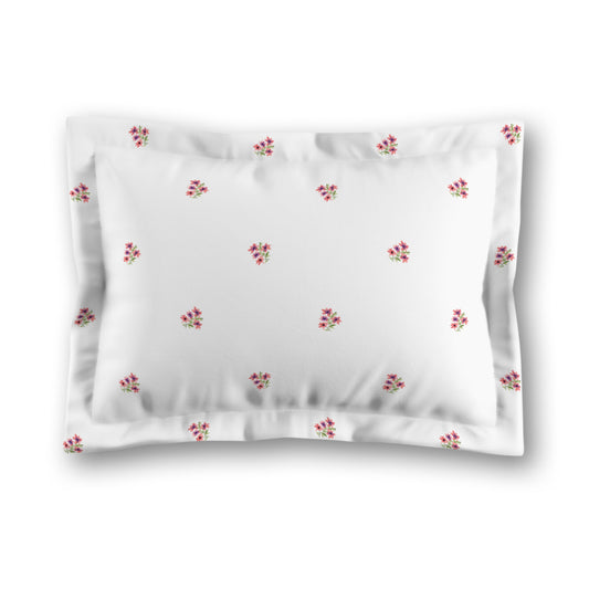 White Microfiber Pillow Sham with Flange, Small Pink Floral Pattern, King - 22 x 38 inches