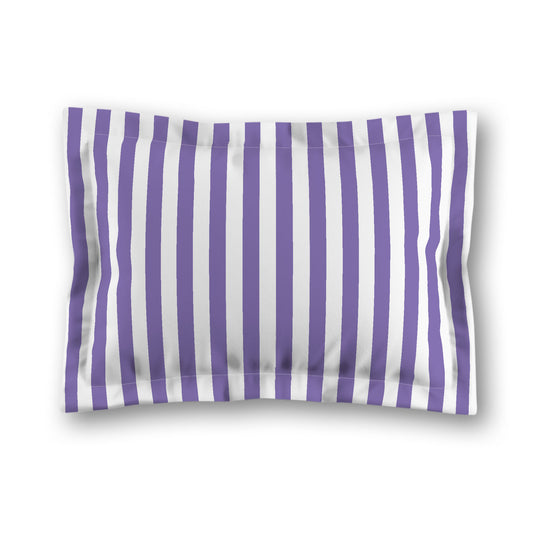 White Microfiber Sham with Flange, Purple Bars on Front, King - 22 x 38 inches