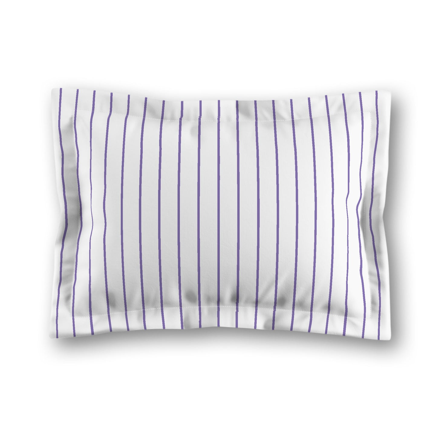 White Microfiber Sham with Flange, Purple Stripes on Front, White Reverse Side, King - 22 x 38 inches