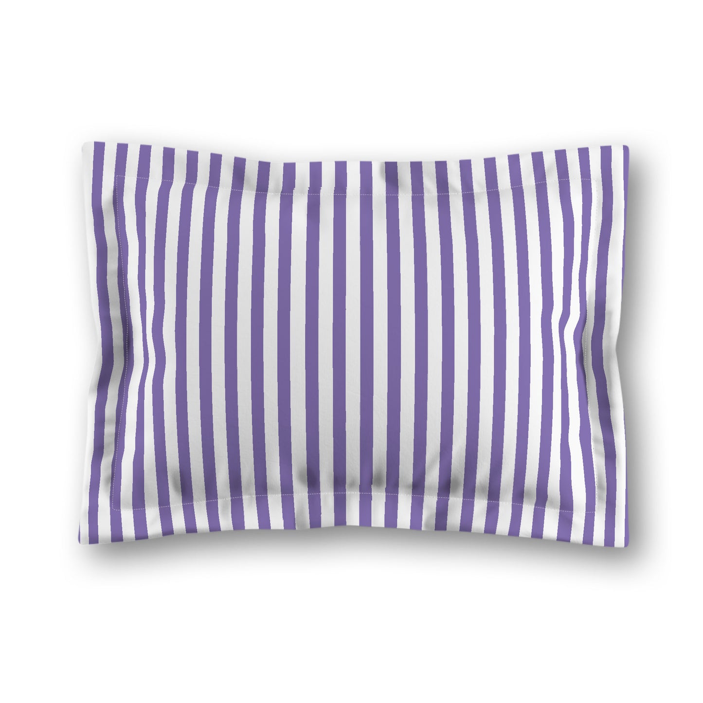 White Microfiber Sham with Flange, Thin Purple Bars on Front, White Reverse Side, King - 22 x 38 inches