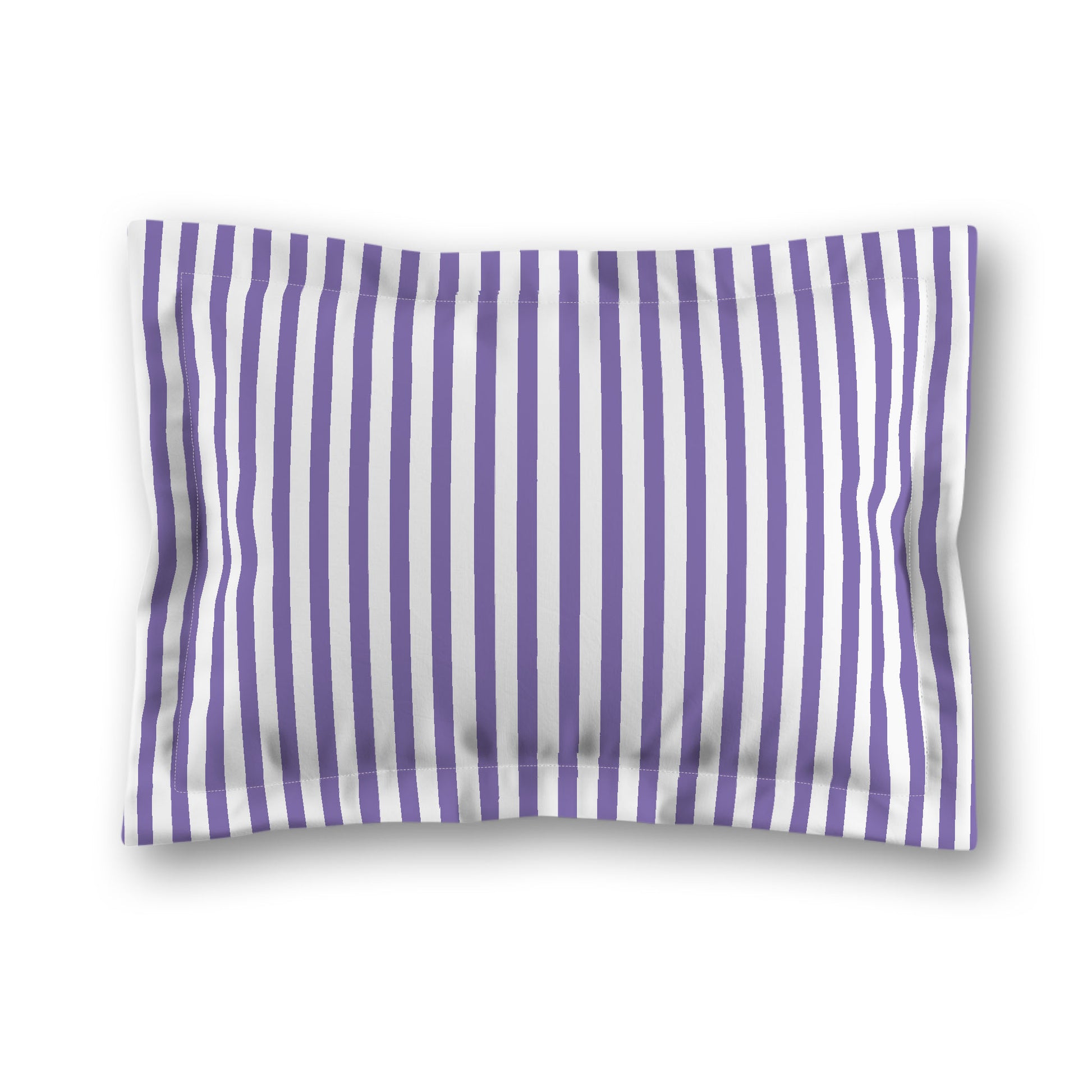 White Microfiber Sham with Flange, Thin Purple Bars on Front, White Reverse Side, King - 22 x 38 inches