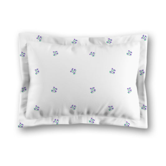 White Microfiber Pillow Sham with Flange, Small Purple Floral Pattern, King - 22 x 38 inches