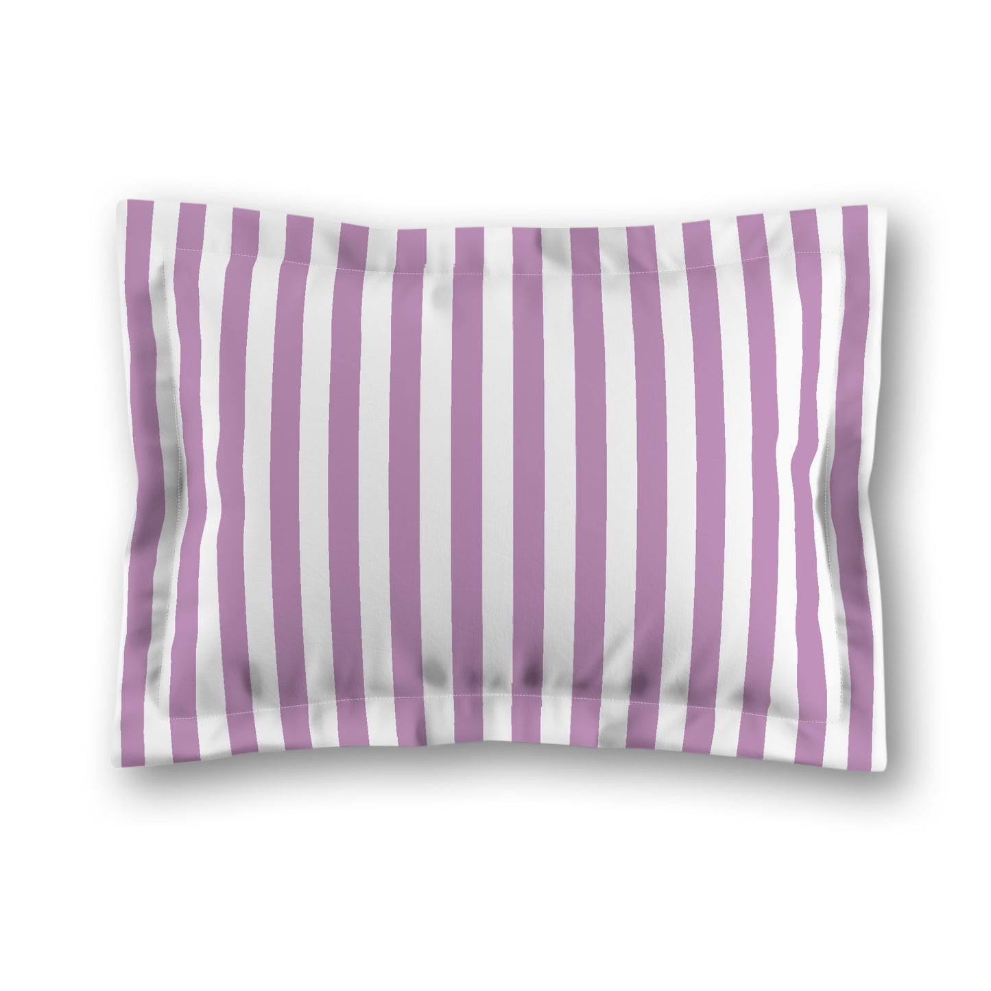 White Microfiber Sham with Flange, Mauve Bars on Front, King - 22 x 38 inches