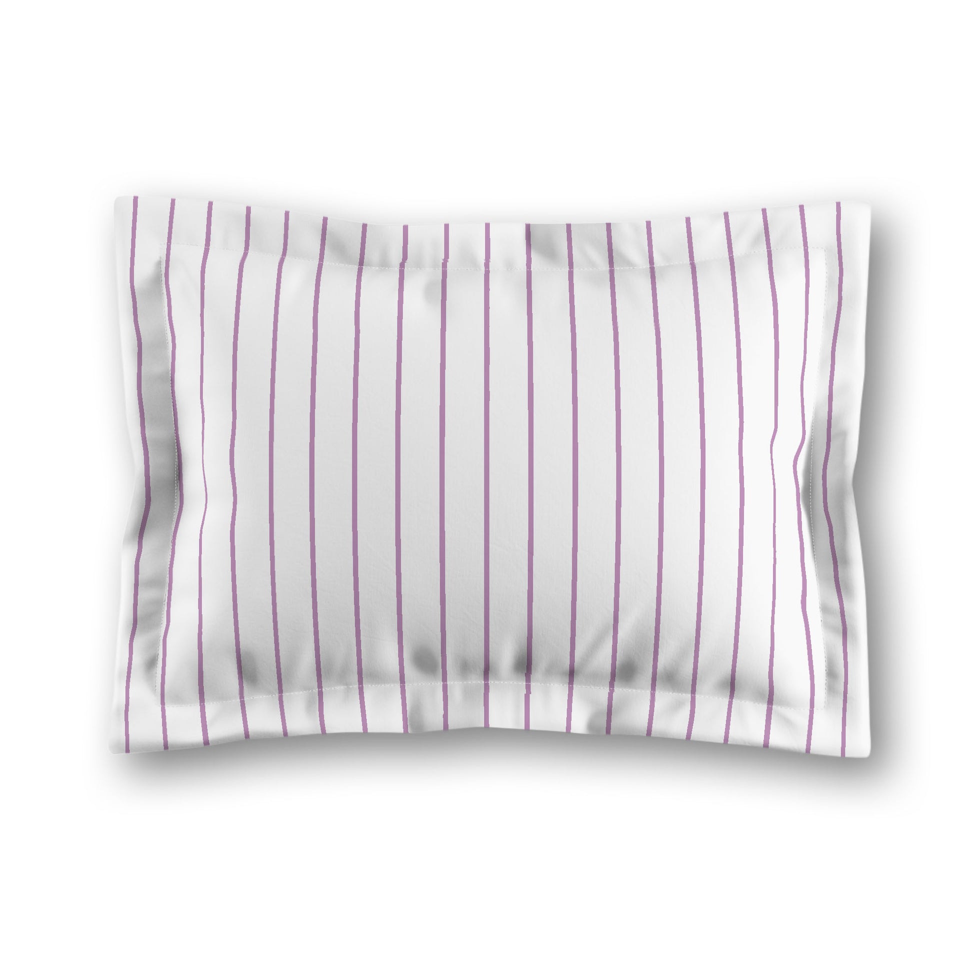 White Microfiber Sham with Flange, Mauve Stripes on Front, White Reverse Side, King - 22 x 38 inches