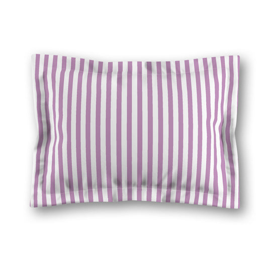 White Microfiber Sham with Flange, Thin Mauve Bars on Front, White Reverse Side, King - 22 x 38 inches
