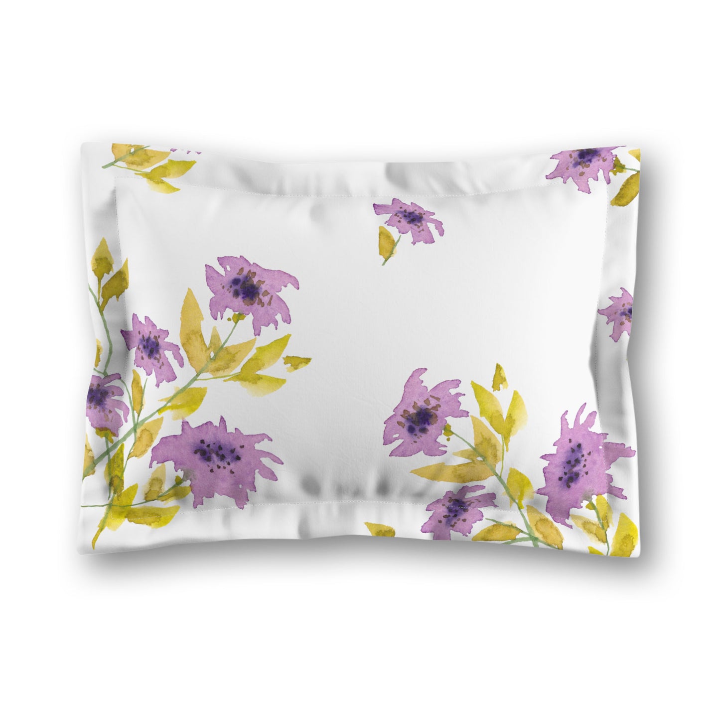 White Microfiber Pillow Sham with Flange, Large Mauve Floral Print, King - 22 x 38 inches