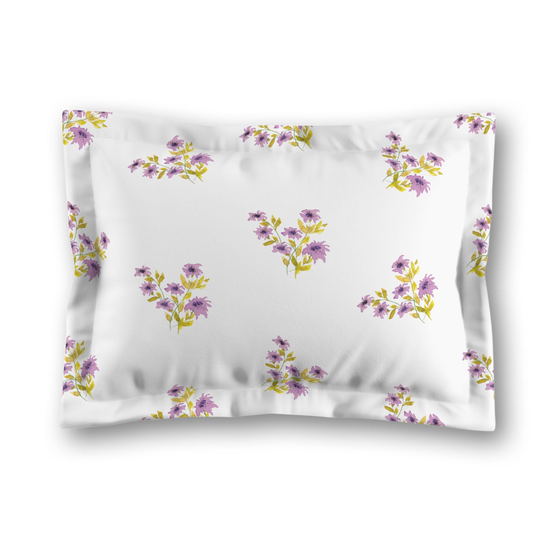 White Microfiber Pillow Sham with Flange, Medium Mauve Floral Pattern, King - 22 x 38 inches
