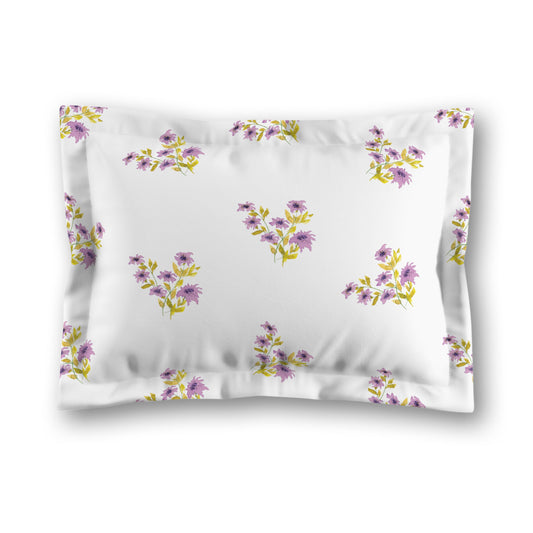 White Microfiber Pillow Sham with Flange, Medium Mauve Floral Pattern, King - 22 x 38 inches