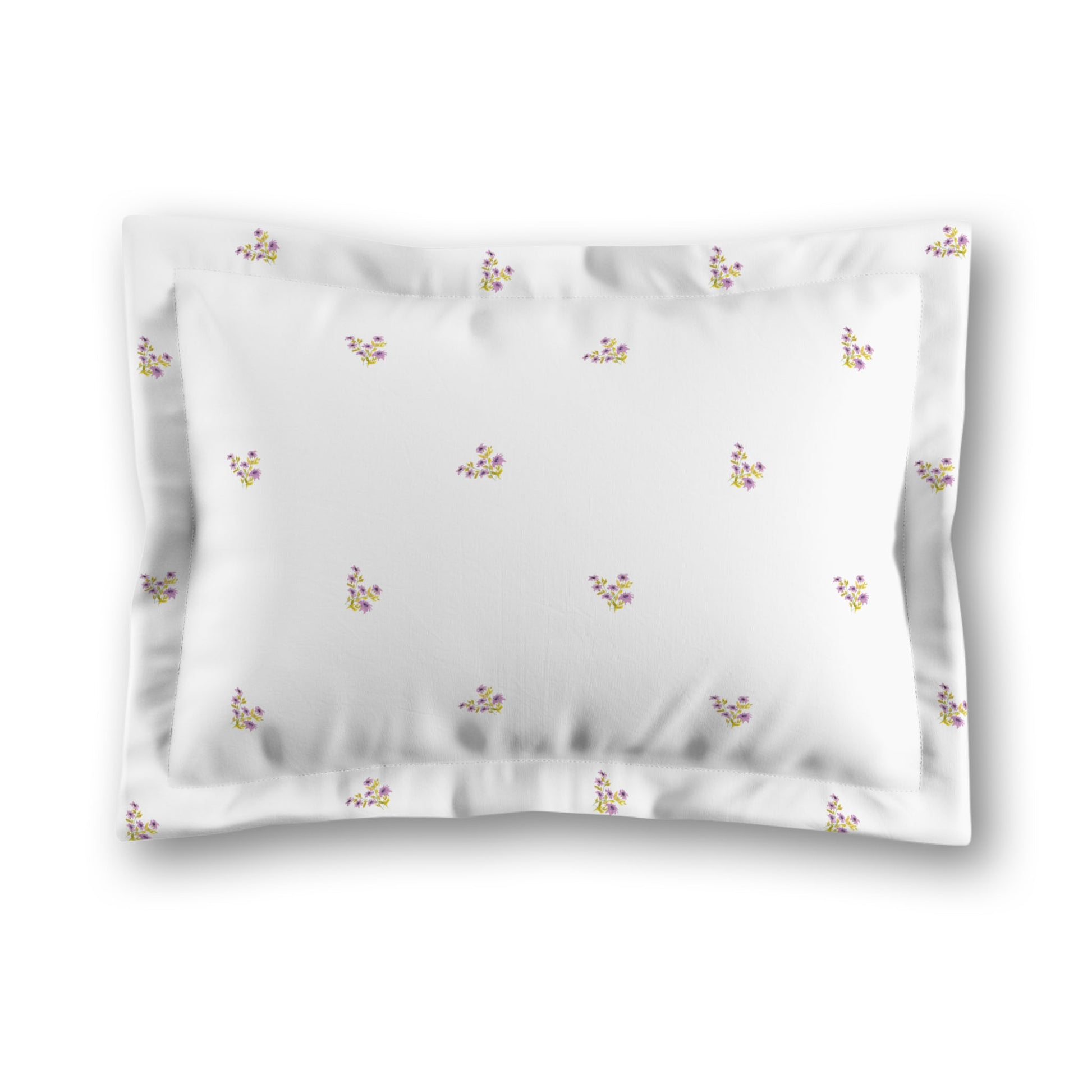 White Microfiber Pillow Sham with Flange, Small Mauve Floral Pattern, King - 22 x 38 inches